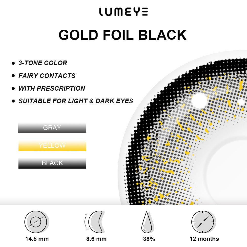 Best COLORED CONTACTS - LUMEYE Gold Foil Black Colored Contact Lenses - LUMEYE