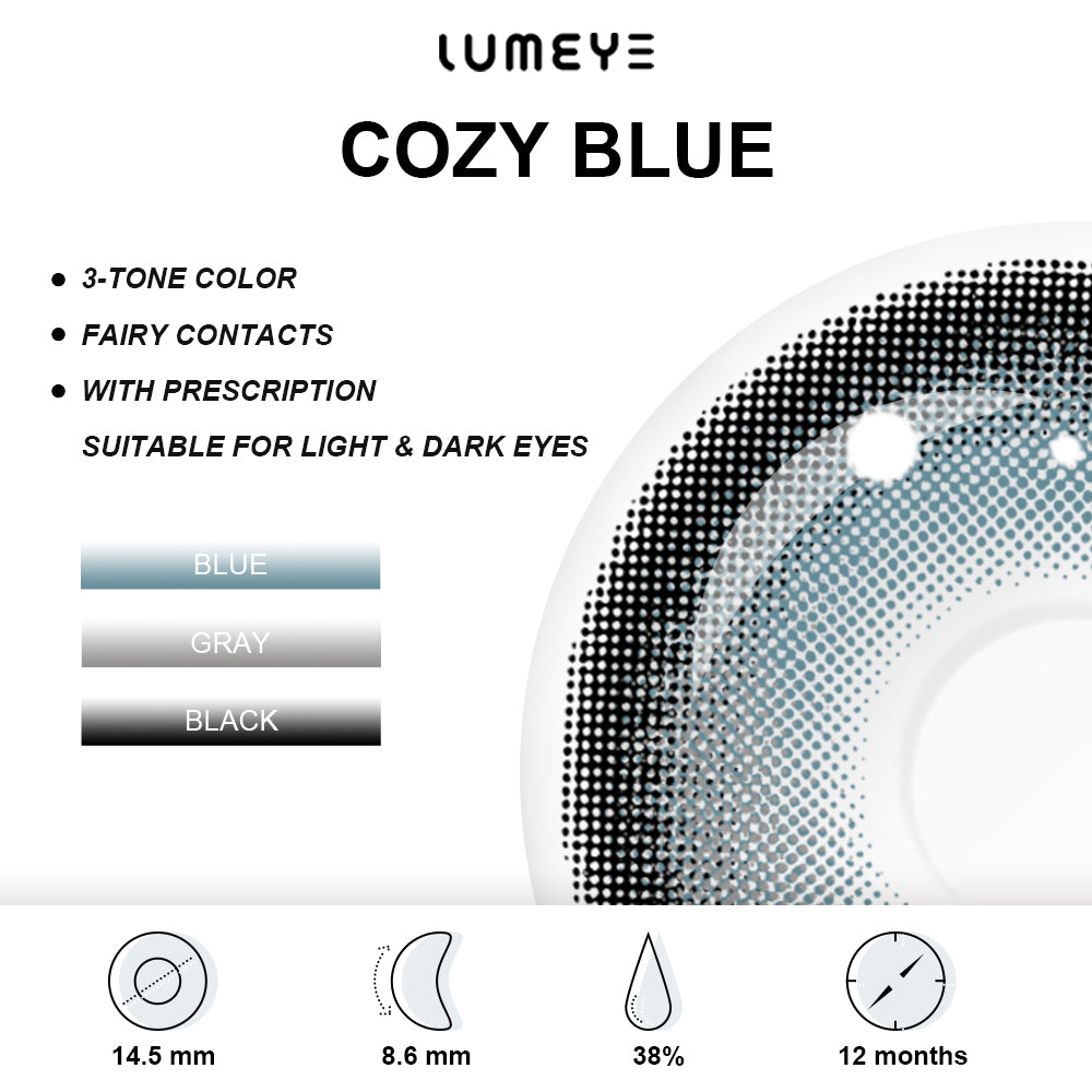 Best COLORED CONTACTS - LUMEYE Cozy Blue Colored Contact Lenses - LUMEYE