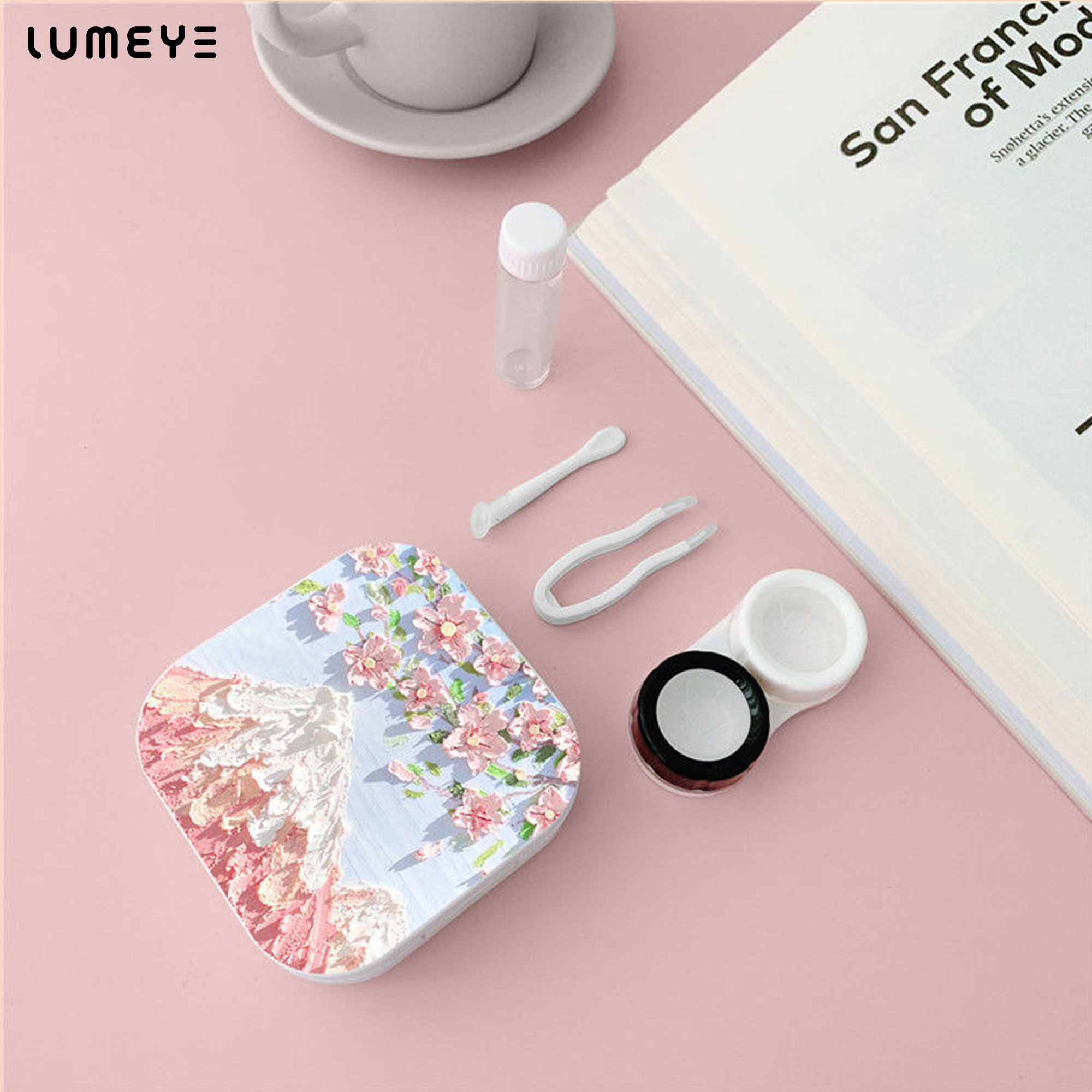 Best COLORED CONTACTS - LUMEYE Pinky Fujisan Blossom Lens Case - LUMEYE