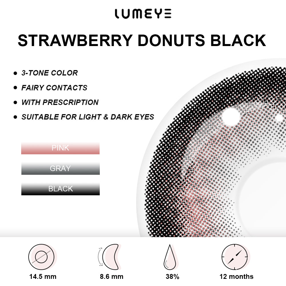 Best COLORED CONTACTS - LUMEYE Strawberry Donuts Black Colored Contact Lenses - LUMEYE