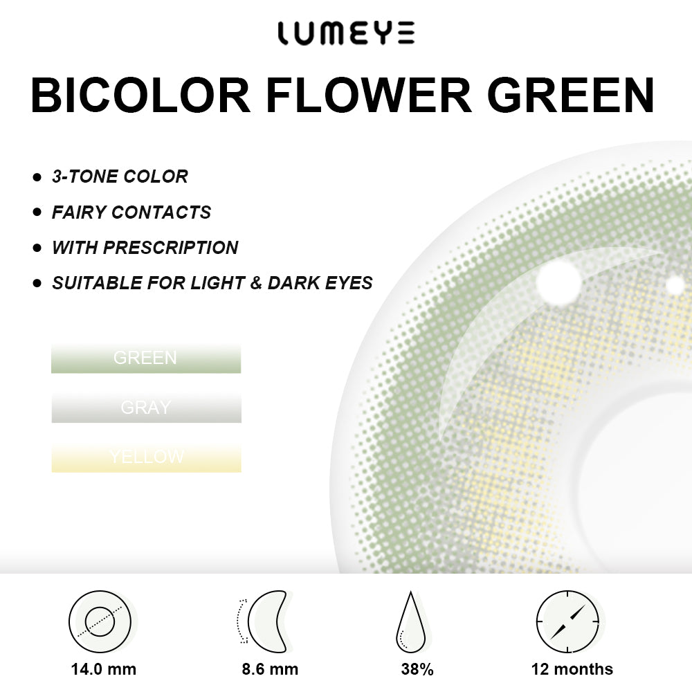 Best COLORED CONTACTS - LUMEYE Bicolor Flower Green Colored Contact Lenses - LUMEYE
