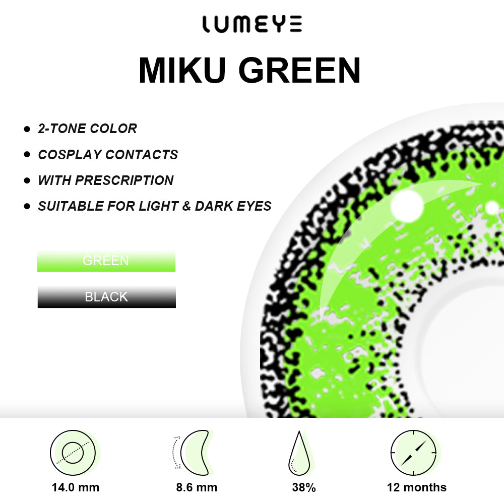 Best COLORED CONTACTS - LUMEYE Miku Green Colored Contact Lenses - LUMEYE