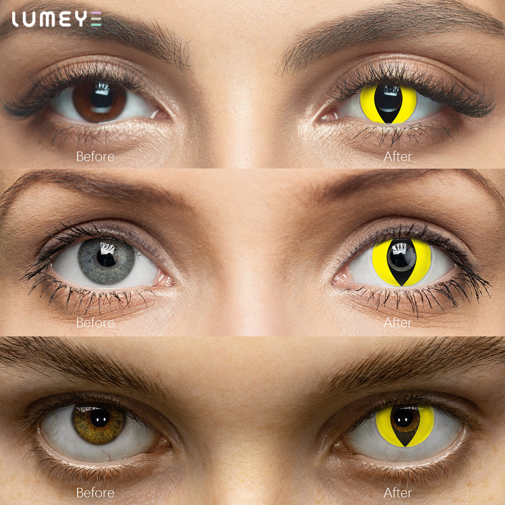 Best COLORED CONTACTS - LUMEYE Cat Eye Yellow Colored Contact Lenses - LUMEYE