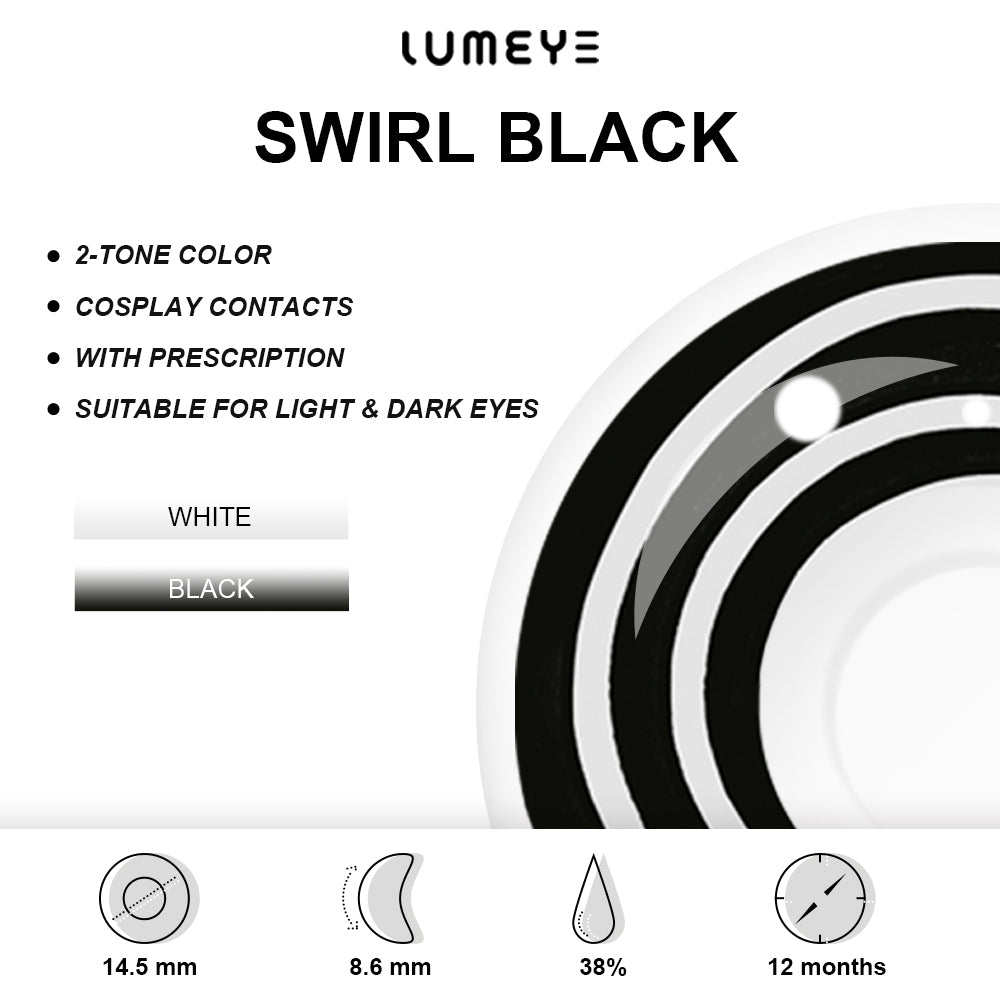 Best COLORED CONTACTS - LUMEYE Swirl Black Colored Contact Lenses - LUMEYE
