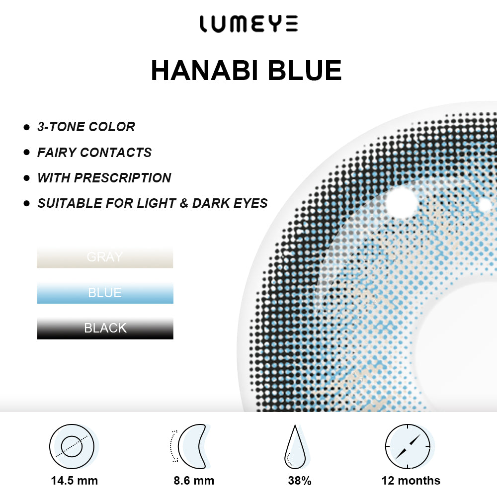 Best COLORED CONTACTS - LUMEYE Hanabi Blue Colored Contact Lenses - LUMEYE